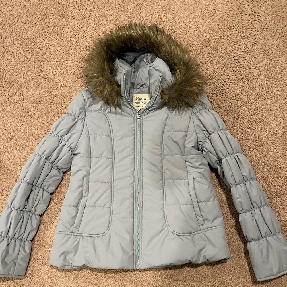 MARALYN & ME Light Blue Quilted Puffer Jacket with Faux-Fur Hood Trim - Picture 2 of 9